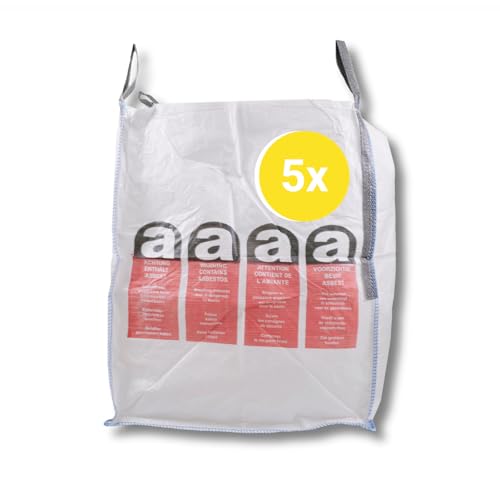 dm-folien Big Bag Asbest 90x90x110cm I 5 Stück I SWL 1.000 kg I Asbest Sack mit 4 Hebenschlaufen I Big Bags für Asbest I Big Bags Säcke mit Schürze I stabil & beschichtet von dm-folien gmbh