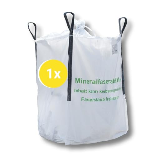 dm-folien Big Bag Mineralwolle 125x125x150cm I 10 Stück I SWL 600 kg I Mineralwolle Sack mit 4 Hebeschlaufen & Schürze I KMF Big Bag Säcke mit 2.300 Liter Fassungsvermögen I stabil & beschichtet von dm-folien gmbh