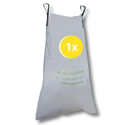 dm-folien Big Bag Mineralwolle 140x220 cm I 1 Stück I Fassungsvermögen von 700 Liter I Mineralwolle Sack mit Kordel & Hebeschlaufen I KMF Big Bag Säcke mit 85g/m² Stärke I stabil & beschichtet von dm-folien gmbh