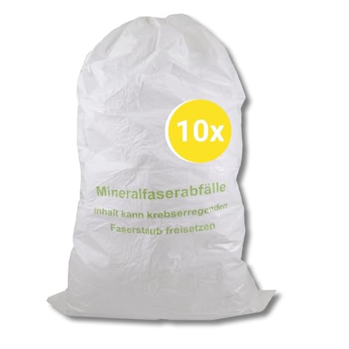 dm-folien Big Bag Mineralwolle 140x220 cm I 10 Stück I Fassungsvermögen von 700 Liter I Mineralwolle Sack mit Bindeband I KMF Big Bag Säcke mit 85g/m² Stärke I stabil & beschichtet von dm-folien gmbh