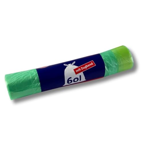 dm-folien Grüne Müllbeutel 60 Liter I 1000 Stück I 630 x 740 mm I Robuste Müllsäcke mit Zugband I HDPE-Mülltüten 10,5 my I Premium Abfallsäcke für Garten & Haushalt I stabil & reißfest von dm-folien gmbh