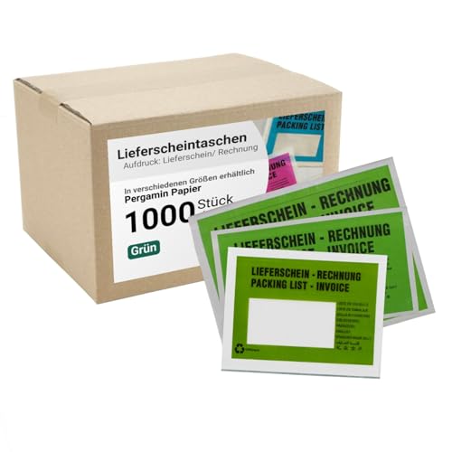 dm-folien Lieferscheintaschen C6 I 1000 Stück I Selbstklebende Versandtaschen mit Aufdruck I Grüne Versandunterlagen für Lieferscheine & Rechnungen I Versandzubehör aus Pergamin-Papier von dm-folien gmbh