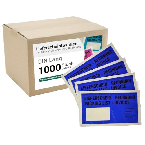 dm-folien Lieferscheintaschen DIN LANG I 1000 Stück I Selbstklebende Versandtaschen mit Aufdruck I Blau-transparentes Paketzubehör für Lieferscheine & Rechnungen I Versandzubehör aus PP von dm-folien gmbh