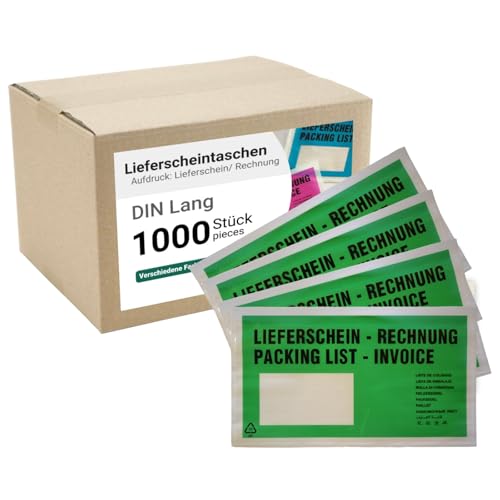 dm-folien Lieferscheintaschen DIN LANG I 1000 Stück I Selbstklebende Versandtaschen mit Aufdruck I Grün-transparentes Paketzubehör für Lieferscheine & Rechnungen I Versandzubehör aus PP von dm-folien gmbh