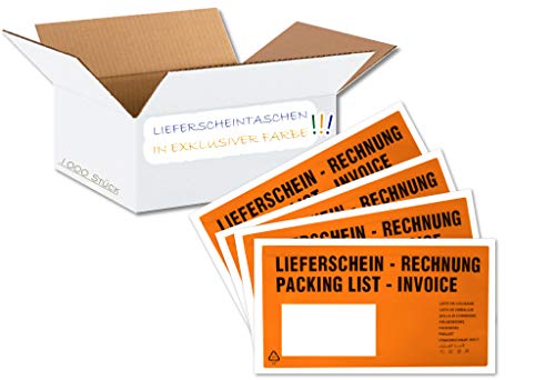 dm-folien Lieferscheintaschen DIN LANG I 1000 Stück I Selbstklebende Versandtaschen mit Aufdruck I Orange-transparentes Paketzubehör für Lieferscheine & Rechnungen I Versandzubehör aus PP von dm-folien gmbh