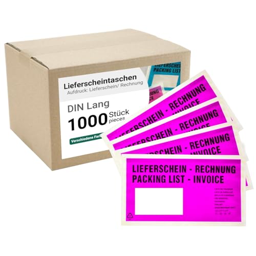 dm-folien Lieferscheintaschen DIN LANG I 1000 Stück I Selbstklebende Versandtaschen mit Aufdruck I Pink-transparentes Paketzubehör für Lieferscheine & Rechnungen I Versandzubehör aus PP von dm-folien gmbh