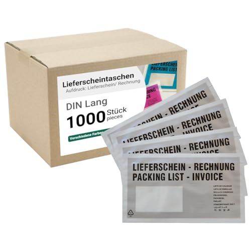 dm-folien Lieferscheintaschen DIN LANG I 1000 Stück I Selbstklebende Versandtaschen mit Aufdruck I Silber-transparentes Paketzubehör für Lieferscheine & Rechnungen I Versandzubehör aus PP von dm-folien gmbh