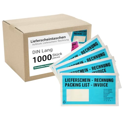 dm-folien Lieferscheintaschen DIN LANG I 1000 Stück I Selbstklebende Versandtaschen mit Aufdruck I Türkis-transparentes Paketzubehör für Lieferscheine & Rechnungen I Versandzubehör aus PP von dm-folien gmbh