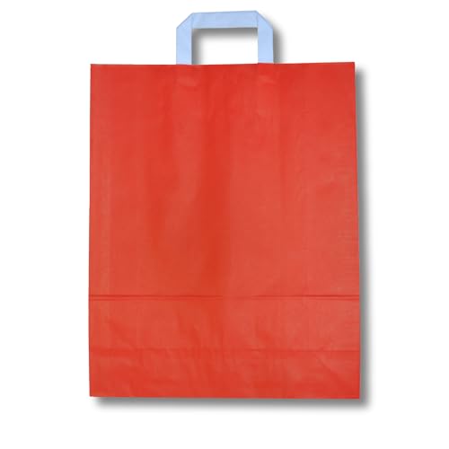 dm-folien gmbh 250 Stück Papiertragetaschen 32 x 40 cm | verschiedene Größen und Farben, 70 g/m² | bunte Papiertasche Tragetaschen Papiertüten Flachhenkel | bunt Kraftpapier (Rot, 32 x 40 cm) von dm-folien gmbh