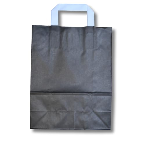 dm-folien gmbh 250 Stück Papiertragetaschen 32 x 40 cm | verschiedene Größen und Farben, 70 g/m² | bunte Papiertasche Tragetaschen Papiertüten Flachhenkel | bunt Kraftpapier (Schwarz, 32 x 40 cm) von dm-folien gmbh