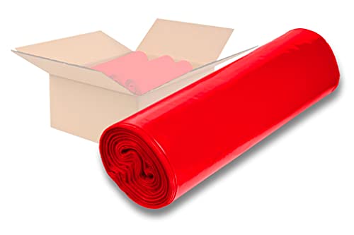 dm-folien gmbh Müllsäcke 120 Liter - 700 x 1100 mm | 25 Stück | Rote Abfallsäcke | Reißfeste Entsorgungssäcke aus Regenerat | 70 x 110 cm | (32 my - Rot) von dm-folien gmbh