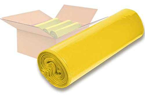 dm-folien gmbh Müllsäcke 120 Liter - 700 x 1100 mm | 250 Stück | Gelbe Abfallsäcke | Reißfeste Entsorgungssäcke aus Regenerat | 70 x 110 cm | (32 my - Gelb) von dm-folien gmbh