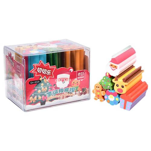 Weihnachts-Radiergummis für Kinder, vielseitiges Weihnachts-Klassenzimmer-Radiergummi, Set mit 6 langen Weihnachts-Radiergummis, bunte Elch-Radiergummis, niedliche Winterurlaub-Radiergummis von dmqdu