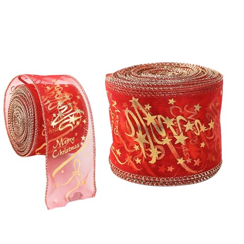 Weihnachtsband mit Draht, Yards Weihnachtsband, 6,3 cm Samtband mit Draht, 2,2 Meter Weihnachtsbaumband, Weihnachtsfeiern Zubehör für Weihnachtsdekorationen, Schleifenkranzherstellung von dmqdu