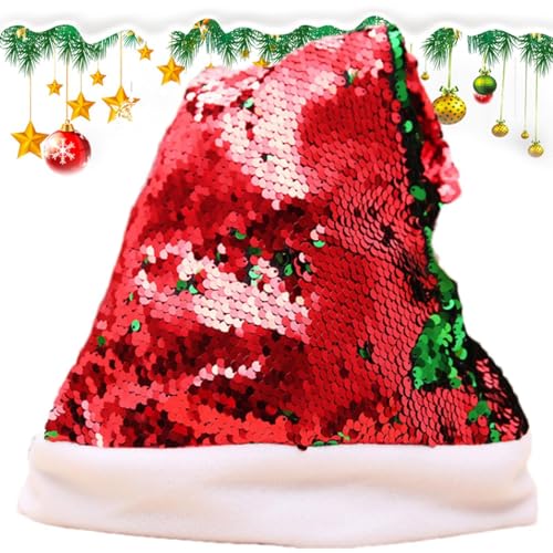 dmqdu Glänzender Weihnachtsmannmütze, Weihnachtsmütze mit Pailletten, Weihnachtsmütze mit Pailletten, glitzernde Pailletten, Weihnachtsmütze, Weihnachtsmütze, Papa-Hut von dmqdu