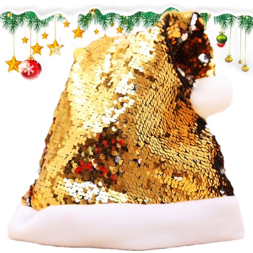 dmqdu Weihnachtsmannmütze mit Pailletten, glitzernder Weihnachtsmannmütze, Weihnachtsmannmütze mit weihnachtlichen Pailletten, glitzernde Pailletten, Weihnachtsmütze, Weihnachtsmütze von dmqdu
