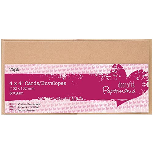 docrafts Papermania PM151605 Quadratische Karten/Umschläge, 10,2 x 10,2 cm, Kraftpapier, 25 Stück von Docrafts