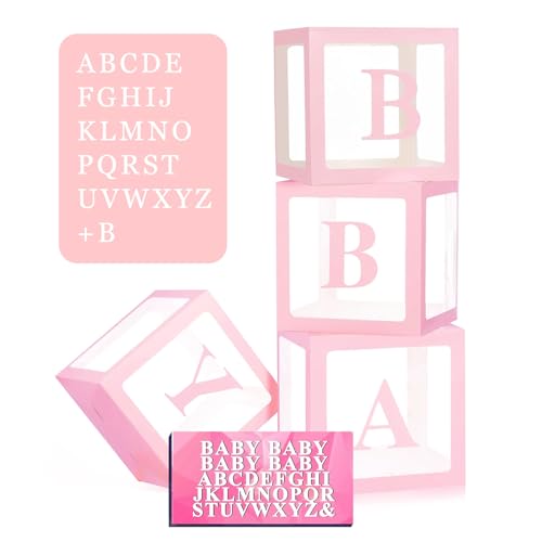 Ballonboxen für Babypartys, Dekorationen, 4 Stück, rosa, transparente Ballonboxen mit A-Z-Buchstaben, DIY-Geburtstagsparty-Boxen, Dekorationsset für Jungen und Mädchen, Babyparty Ballonboxen für Babypartys, Dekorationen, 4 Stück, rosa, transparente Ballonboxen mit A-Z-Buchstaben, DIY-Geburtstagsparty-Boxen, Dekorationsset für Jungen und Mädchen, Babyparty von dogmoon