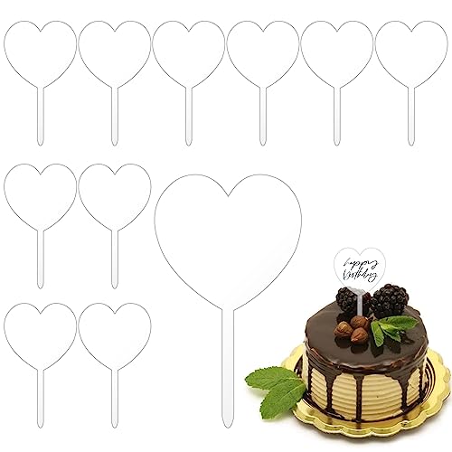 Blank Acrylic Cake Toppers, 10PCS Love Shape Clear Cake Toppers, DIY Birthday Cake Topper, Personalized Cupcake Toppers for Birthday Baby Shower Wedding Decor von dogmoon