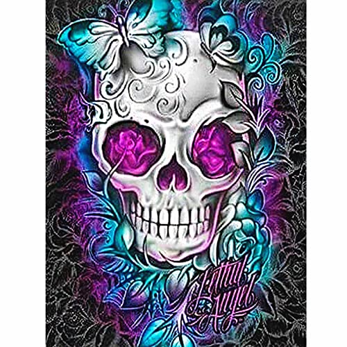 dogmoon Diamond Painting, 30x40cm 5D Adult Diamond Painting Kits, DIY Diamant Malerei Vollbohrer Kits Malen Nach Zahlen, DIY 5D Diamant Painting Bilder Full Kit mit Zubehör für Home Wall Decor(Skull) von dogmoon