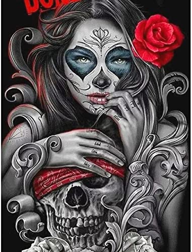 dogmoon Diamond Painting, 30x40cm DIY Skull Girl Cross Stickerei Malerei Kits, 5D Adult Diamond Painting Kits, DIY Malen Nach Zahlen, Diamant Painting Bilder für Home Wand-Decor von dogmoon