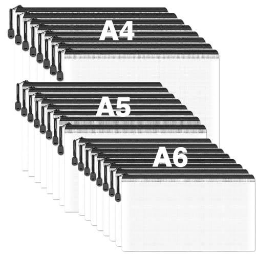 Dokumententasche, 24 Stücke A4 A5 A6 Zipper Beutel, Schwarze Dokumententasche Wasserdichte Mesh Kunststoff Reißverschlusstasche für Datei Schreibwaren Reisezubehör Dokumententasche, 24 Stücke A4 A5 A6 Zipper Beutel, Schwarze Dokumententasche Wasserdichte Mesh Kunststoff Reißverschlusstasche für Datei Schreibwaren Reisezubehör von dogmoon