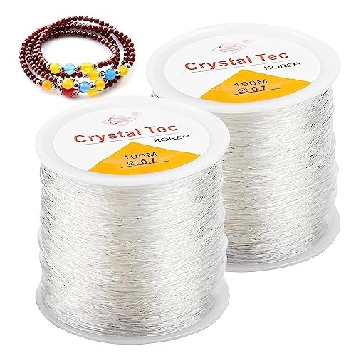 Elastische Stretchschnur, 2 Rollen 0.7mm Transparent Schmuckfaden, Elastisch Schmuckfaden, Perlenkordel für Armband, Gummibänder Nylonfaden für Perlenschmuck Armbänder Bastelarbeit(200 Meter) von dogmoon