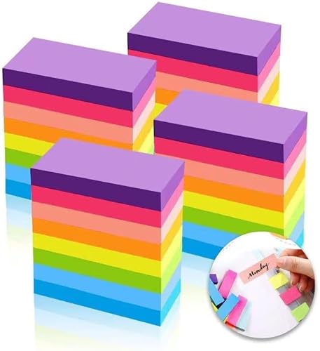Haftnotizen, 1600 Blatt, selbstklebend, Farbe Haftnotizen, Lesezeichen, Büro, 8 Farben, 76 x 26 mm von dogmoon