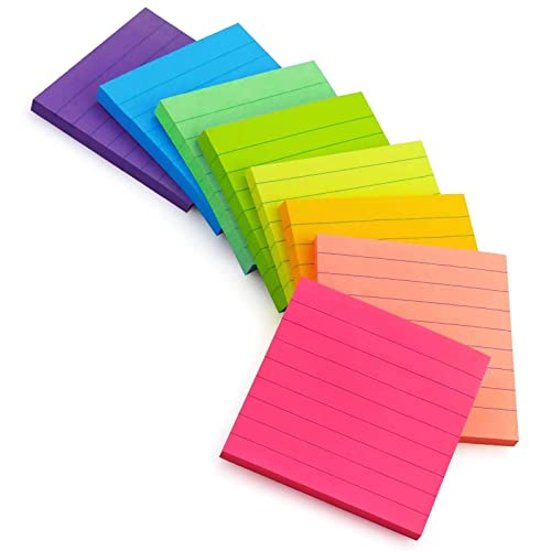 Haftnotizen, 76 x 76mm 560 Blatt Linierte Sticky Notes Klebezettel, Selbstklebende Haftnotizzettel, Farbige Haftnotizen für Büro Schule Zuhause(8 Farben) von dogmoon