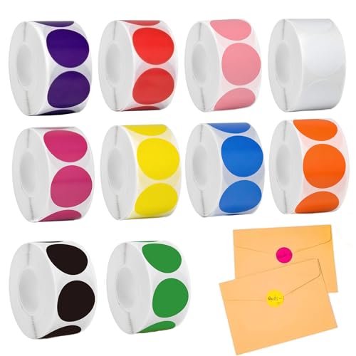 Klebepunkte Bunt, 5000 Stück 25mm Punkt Aufkleber Markierungspunkte Farbkodierung Runde Aufkleber Klebeetiketten, Selbstklebende Sticker Klebeetiketten für Basteln Kalender Büro(10 Farben - 10Rolle) von dogmoon