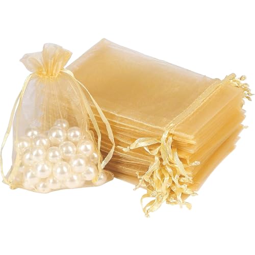 Organza Beutel mit Kordelzug, 50 Stück 15 × 20 cm Geschenk Hochzeit Säckchen, Organza Geschenk Schmuckbeutel, Organza Schmuckbeutel, Hochzeit Bonbonsbeutel für Hochzeit Oder Fest Party(Golden) von dogmoon