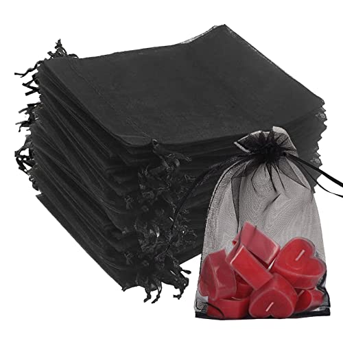 Dogmoon Organza Beutel mit Kordelzug, 50 Stück 13×18 cm Geschenk Säckchen, Schmuckbeutel für Hochzeit Oder Fest Party (Schwarz) von dogmoon