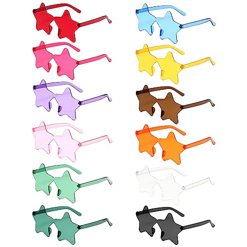 Party Brillen, 12 Stück Pentagramm Sonnenbrille, Lustige Partybrillen, Randlose Party Sonnenbrille für Herren Damen Party Kostümzubehör(12 Farben) von dogmoon