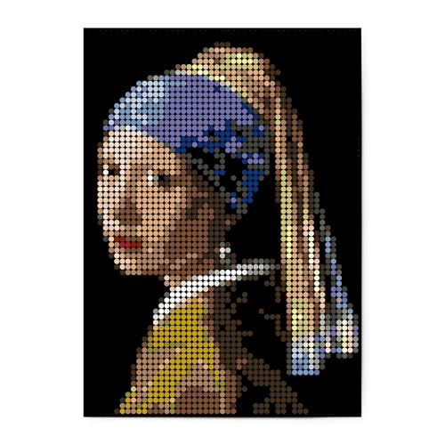 dot on Pixelart | Kleben nach Zahlen | Motiv: Vermeer | Bastelset für Erwachsene mit Klebepunkten | Poster 50x70 cm | Kunst Sticker Mosaik Aufkleber Selbermachen DIY kreativ Stickerart von dot on