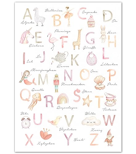 double critical Lemmami Papeterie ABC Poster für Kinder DIN A4 Kinderzimmer Mächen Buchstaben Zahlen Babyzimmer Lernposter von double critical