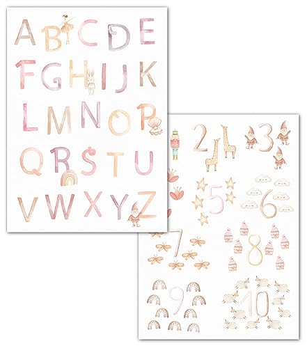 double critical Lemmami Papeterie ABC und Zahlen Poster für Kinder DIN A4 Kinderzimmer Mächen Buchstaben Zahlen Babyzimmer Lernposter von double critical