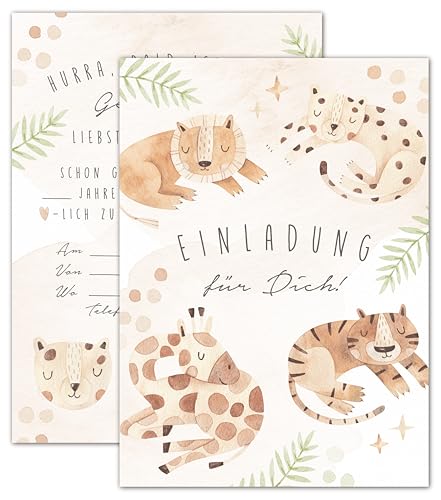 double critical Lemmami Papeterie Einladungskarten Kindergeburtstag Mädchen DIN A6 Einladung Geburtstag Mädchen Safari Löwe Leopard Giraffe Geburtstagseinladung Geburtstagsfeier von double critical