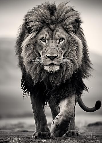double critical Majestätischer Löwe Wandbild 50x70 cm - Schwarz-Weiß Tierporträt Wildtier Poster Dekoration Natur groß Boho65 von double critical
