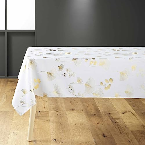 douceur d'intérieur Bloomy Tischdecke, rechteckig (150 x 300 cm), Weiß/Gold, Polyester mit Metallic-Druck von Douceur d'Intérieur