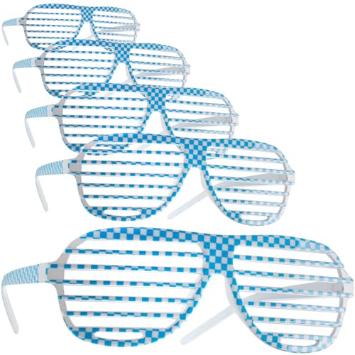 dressforfun retro Brille, Party Sonnenbrille, zweifarbig, für 90er Jahre Party, Oktoberfest, Ballermann Mottopartys, Fotobox Accessoires, Festival Gadget - Gitterbrille blau/weiß, 5er Set von dressforfun
