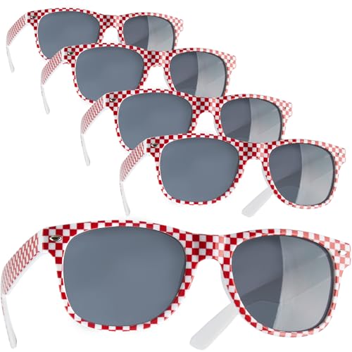 dressforfun retro Brille, Party Sonnenbrille, kariertes Gestell, für 90er Jahre Party, Oktoberfest, Ballermann Mottopartys, Fotobox Accessoires, Festival Gadget, JGA Zubehör - rot/weiß, 5er Set dressforfun retro Brille, Party Sonnenbrille, kariertes Gestell, für 90er Jahre Party, Oktoberfest, Ballermann Mottopartys, Fotobox Accessoires, Festival Gadget, JGA Zubehör - rot/weiß, 5er Set von dressforfun