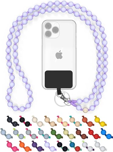 BEARFOOT DROPLETSY Holzperlen Handykette universal, handgefertigt, Schlüsselband, Kette, Necklace zum Umhängen - kompatibel mit allen Smartphones: Apple iPhone, Samsung Galaxy (ohne Hülle, TheLily) von drop letsy