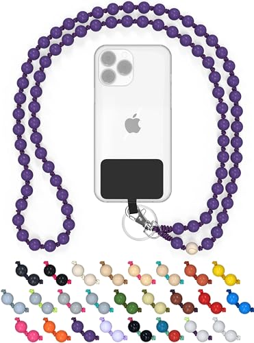 DROPLETSY Holzperlen Handykette universal, handgefertigt, Schlüsselband, Kette, Necklace zum Umhängen - kompatibel mit allen Smartphones: Apple iPhone, Samsung Galaxy (ohne Hülle, TheCaimito) von drop letsy