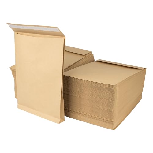 500 Stück B4 Faltentasche mit 4 cm Bodenfalte, 125 g/m² Materialstärke, Haftklebestreifen, Versandkuvert Verpackung, braune Versandtasche von druck.de