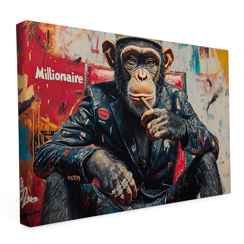 Keilrahmen Lustige Tiere, Wandbild gedruckt auf Künstlerleinwand, hochwertiger Kunstdruck, Stabiler 2cm Holzrahmen mit kratzfestem 280g starkem Canvas - 20L x 30B cm - Der Affe als Le Millionaire Keilrahmen Lustige Tiere, Wandbild gedruckt auf Künstlerleinwand, hochwertiger Kunstdruck, Stabiler 2cm Holzrahmen mit kratzfestem 280g starkem Canvas - 20L x 30B cm - Der Affe als Le Millionaire von druck.de