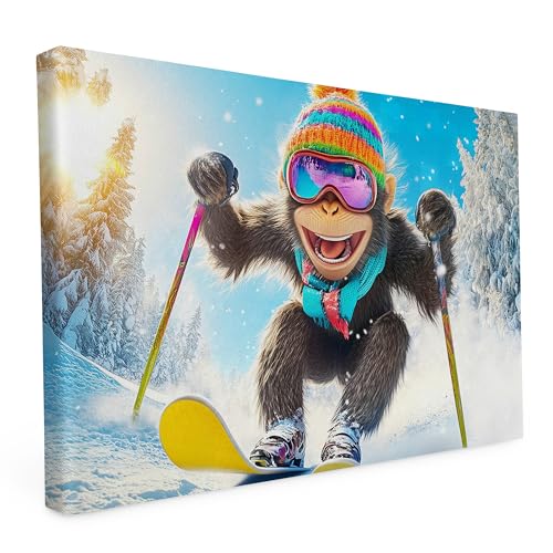 Keilrahmen Lustige Tiere, Wandbild gedruckt auf Künstlerleinwand, hochwertiger Kunstdruck, Stabiler 2cm Holzrahmen mit kratzfestem 280g starkem Canvas - 20L x 30B cm - Der Affe fährt Ski Keilrahmen Lustige Tiere, Wandbild gedruckt auf Künstlerleinwand, hochwertiger Kunstdruck, Stabiler 2cm Holzrahmen mit kratzfestem 280g starkem Canvas - 20L x 30B cm - Der Affe fährt Ski von druck.de