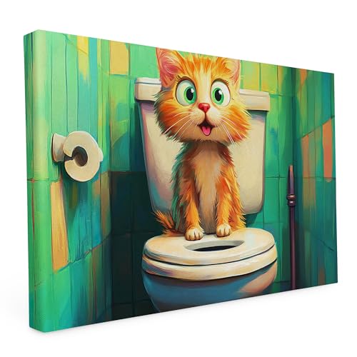 Keilrahmen Lustige Tiere, Wandbild gedruckt auf Künstlerleinwand, hochwertiger Kunstdruck, Stabiler 2cm Holzrahmen mit kratzfestem 280g starkem Canvas - 20L x 30B cm - Die Katze am Klo Keilrahmen Lustige Tiere, Wandbild gedruckt auf Künstlerleinwand, hochwertiger Kunstdruck, Stabiler 2cm Holzrahmen mit kratzfestem 280g starkem Canvas - 20L x 30B cm - Die Katze am Klo von druck.de