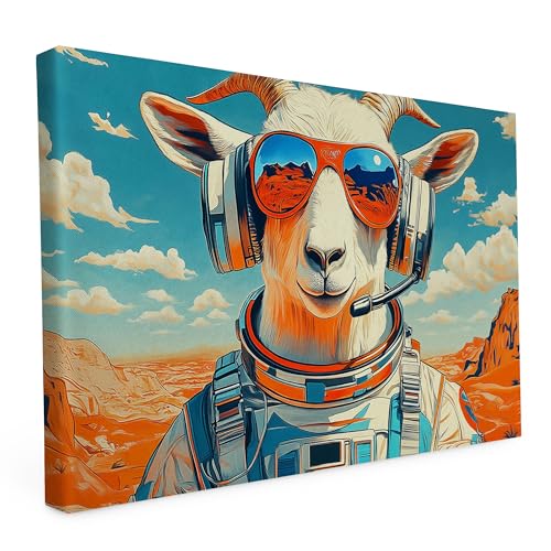 Keilrahmen Lustige Tiere, Wandbild gedruckt auf Künstlerleinwand, hochwertiger Kunstdruck, Stabiler 2cm Holzrahmen mit kratzfestem 280g starkem Canvas - 20L x 30B cm - Die Ziege als Astronaut Keilrahmen Lustige Tiere, Wandbild gedruckt auf Künstlerleinwand, hochwertiger Kunstdruck, Stabiler 2cm Holzrahmen mit kratzfestem 280g starkem Canvas - 20L x 30B cm - Die Ziege als Astronaut von druck.de