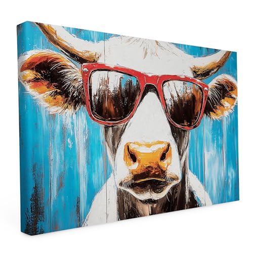 Keilrahmen Lustige Tiere, Wandbild gedruckt auf Künstlerleinwand, hochwertiger Kunstdruck, Stabiler 2cm Holzrahmen mit kratzfestem 280g starkem Canvas - 20L x 30B cm - Die leiwande Kuh von druck.de