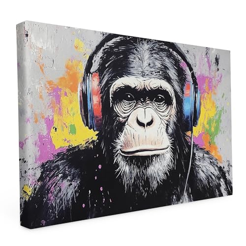 Keilrahmen Lustige Tiere, Wandbild gedruckt auf Künstlerleinwand, hochwertiger Kunstdruck, Stabiler 2cm Holzrahmen mit kratzfestem 280g starkem Canvas - 40L x 60B cm - Der Audio-Affe Keilrahmen Lustige Tiere, Wandbild gedruckt auf Künstlerleinwand, hochwertiger Kunstdruck, Stabiler 2cm Holzrahmen mit kratzfestem 280g starkem Canvas - 40L x 60B cm - Der Audio-Affe von druck.de